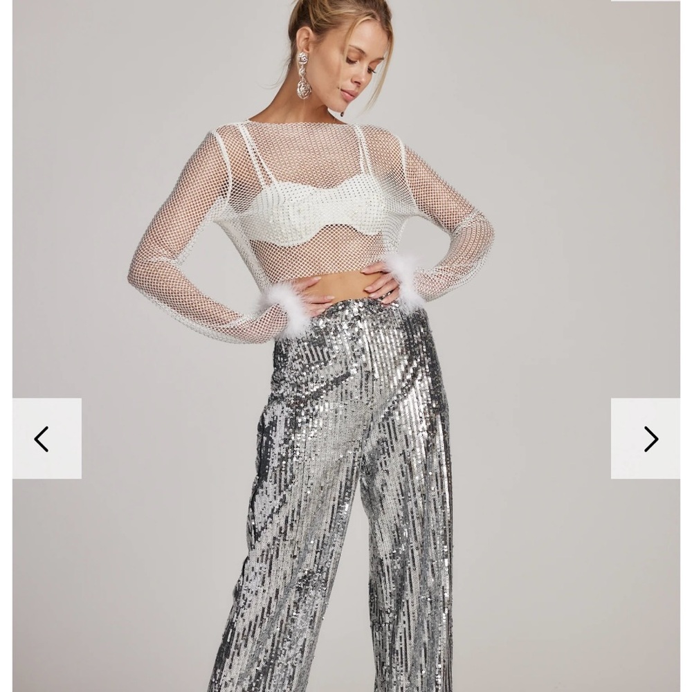 12th Tribe Mesh Crop Top with feather sleeve cuffs, perfect for a bachelorette!